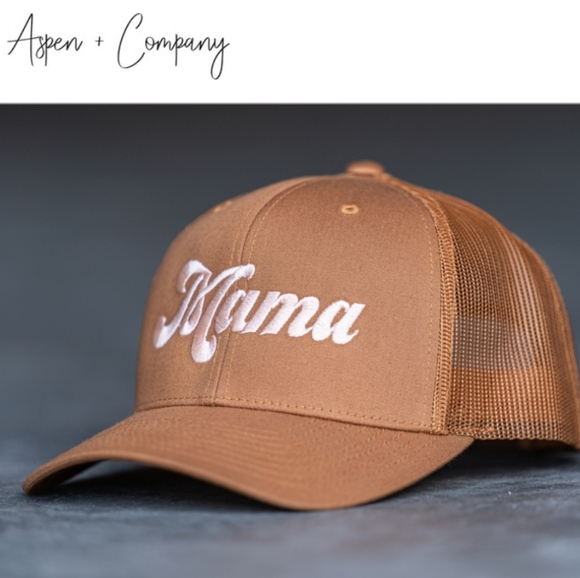 Aspen Company Mama Retro Trucker Hat Baseball Cap Snapback Neutral Tan Peach - Picture 5 of 5